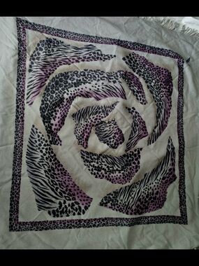Vintage K of Krizia Oversized Leopard Rose Wool Scarf Shawl 50"x50"